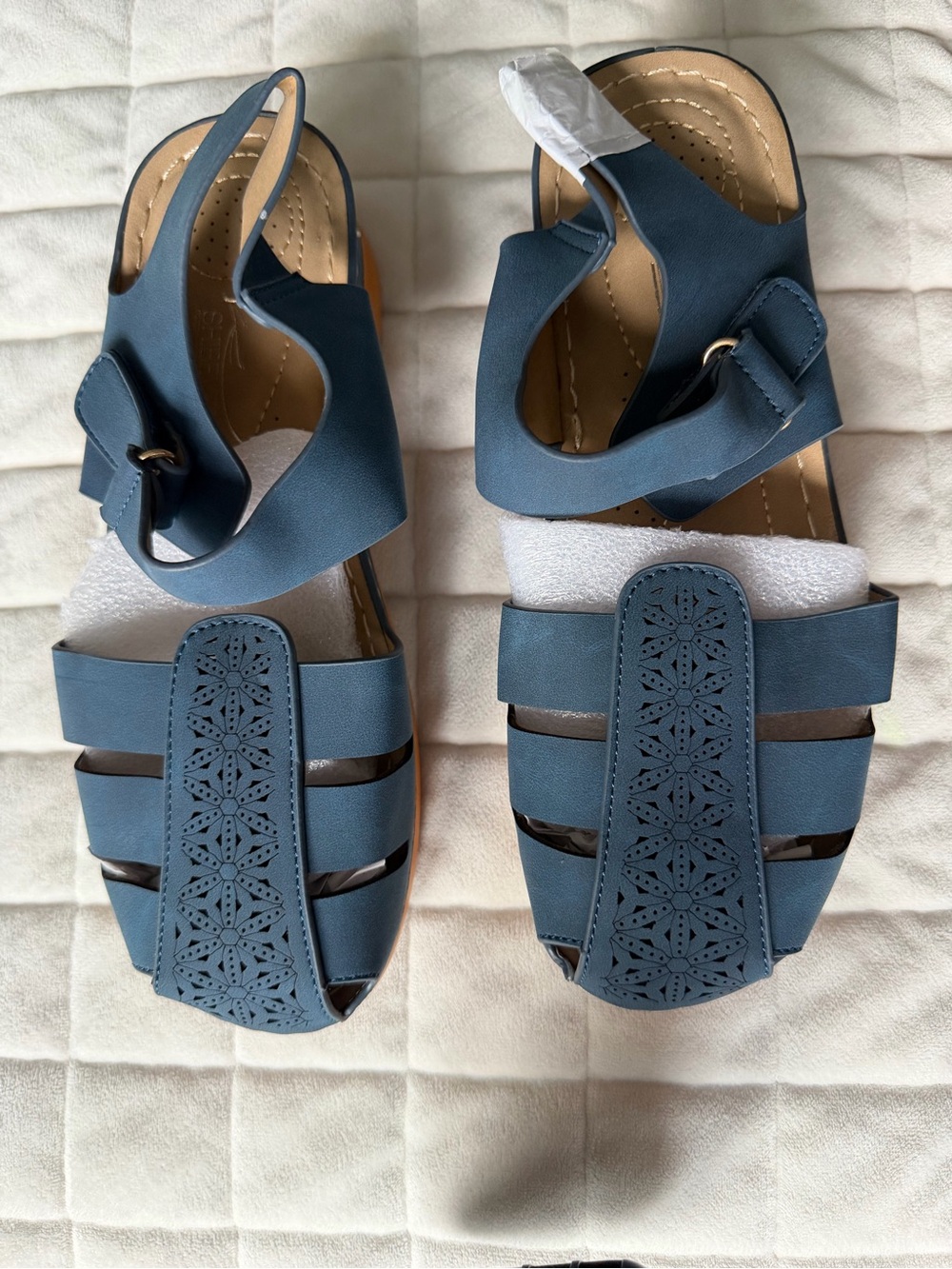 Women's Navy Laser-Cut Slingback Sandals